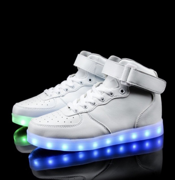 White Leather LED Light Up Shoes (Hi 