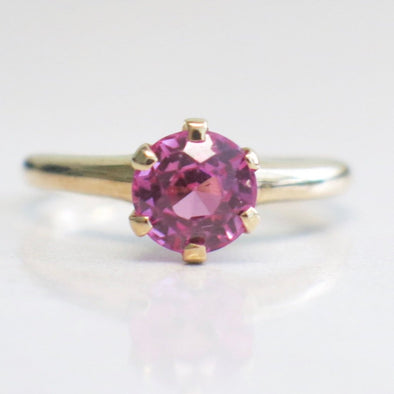 Classic French 14K Rose Gold 3.0 Carat Light Pink Sapphire Solitaire Wedding Ring R401-14KRGLPS