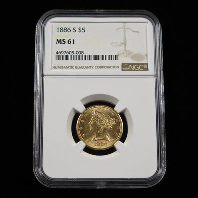 1898 Liberty Head 5 Dollar Gold Coin PCGS MS60