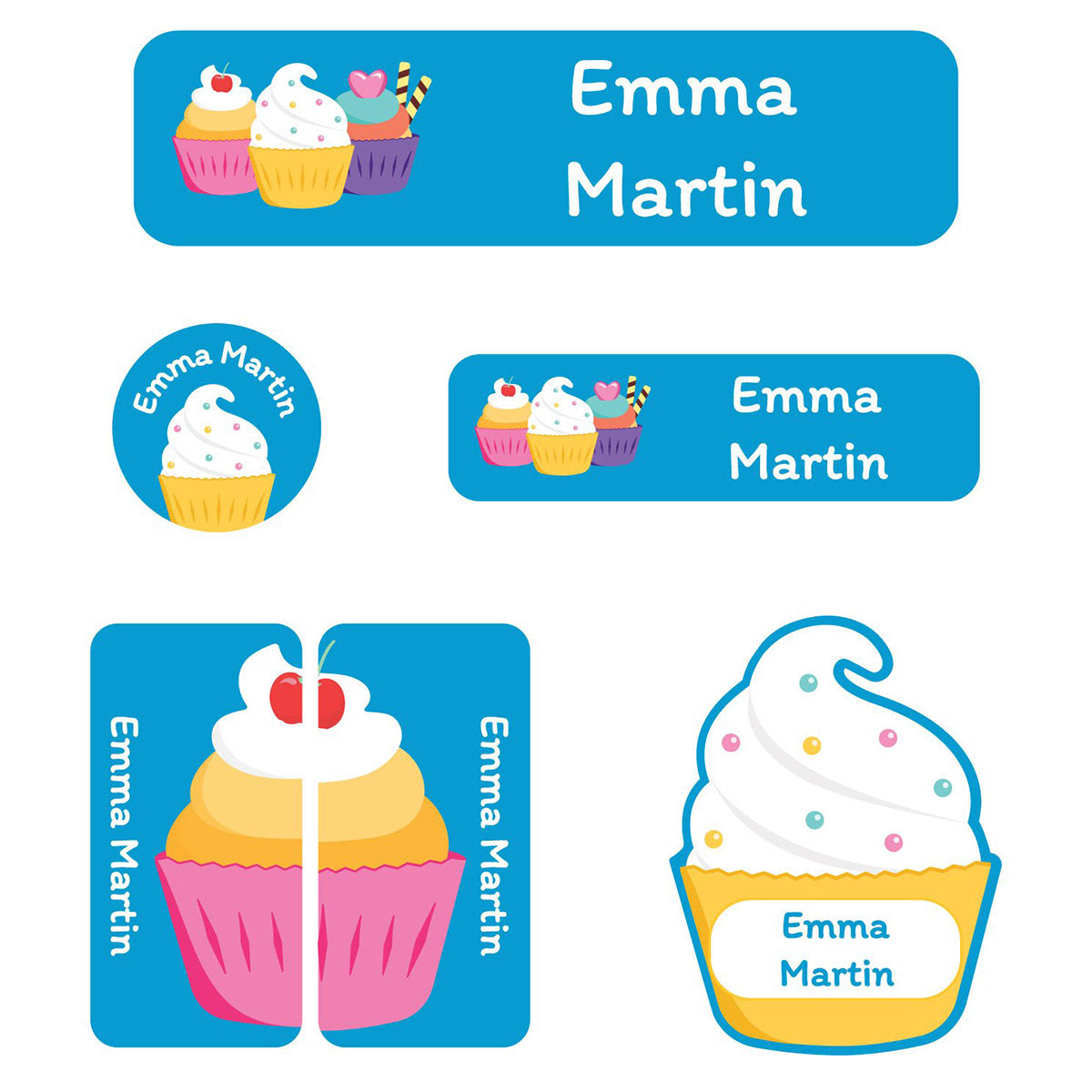 Name Bubbles Cupcake Daycare Labels Pack.