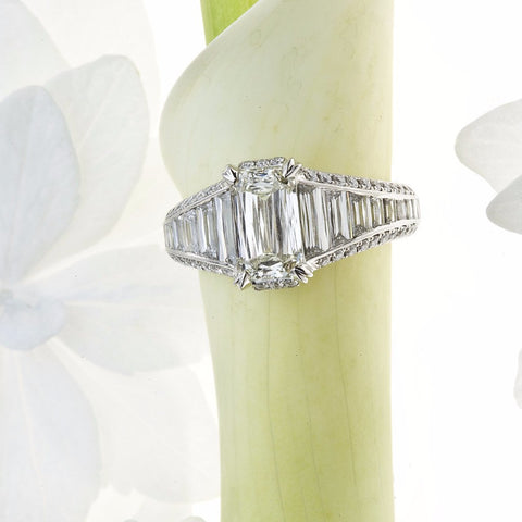 Emerald-Cut Diamond Graduated Engagement Ring