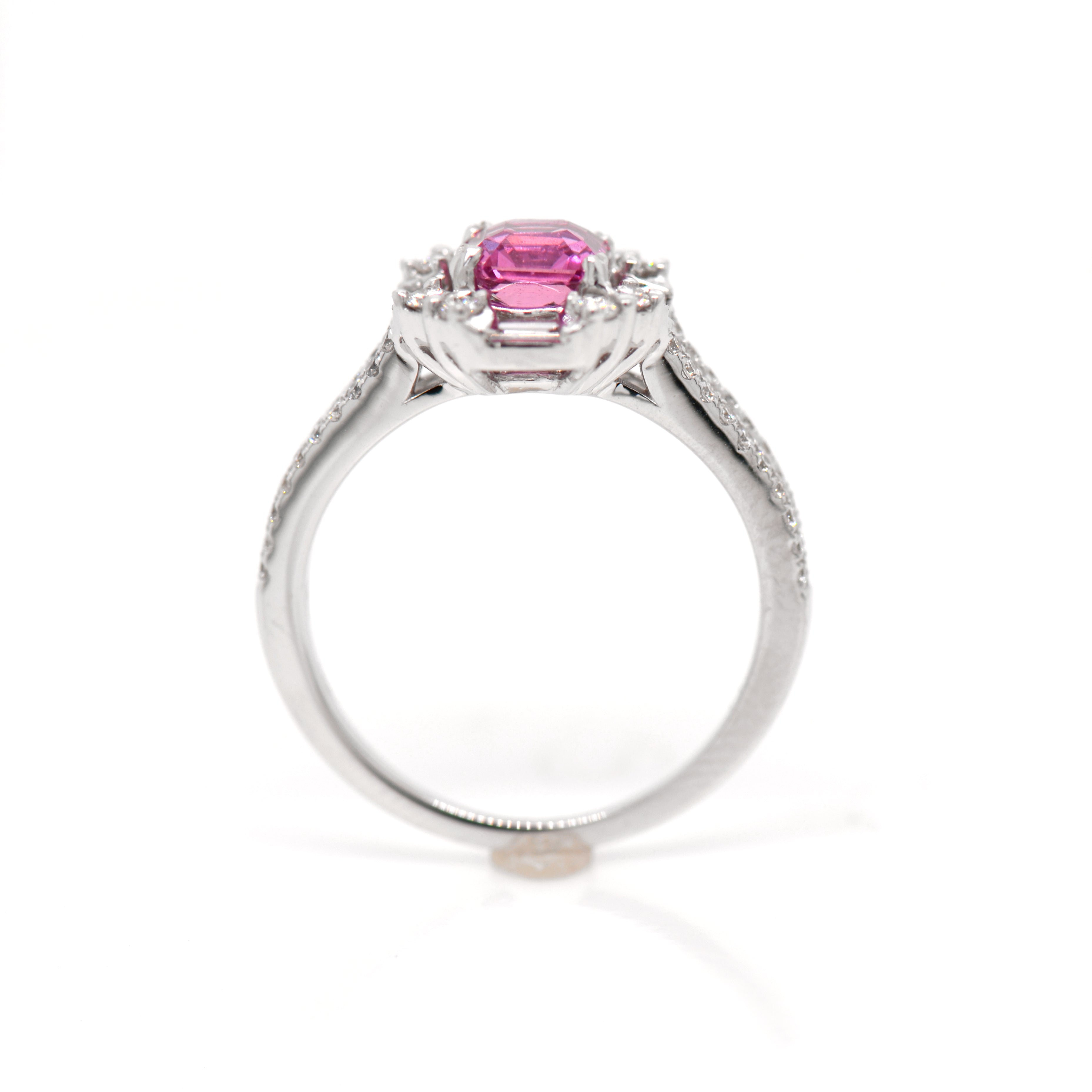 18K White Gold Vivid Pink Sapphire And Diamond Ring