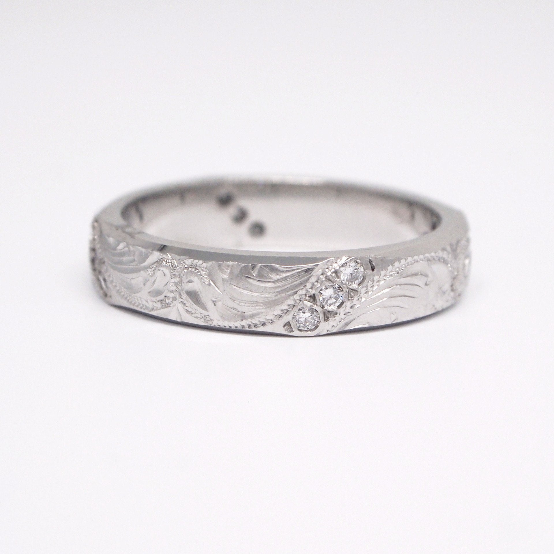 Platinum Hand Engraved Diamond Wedding Band Judith