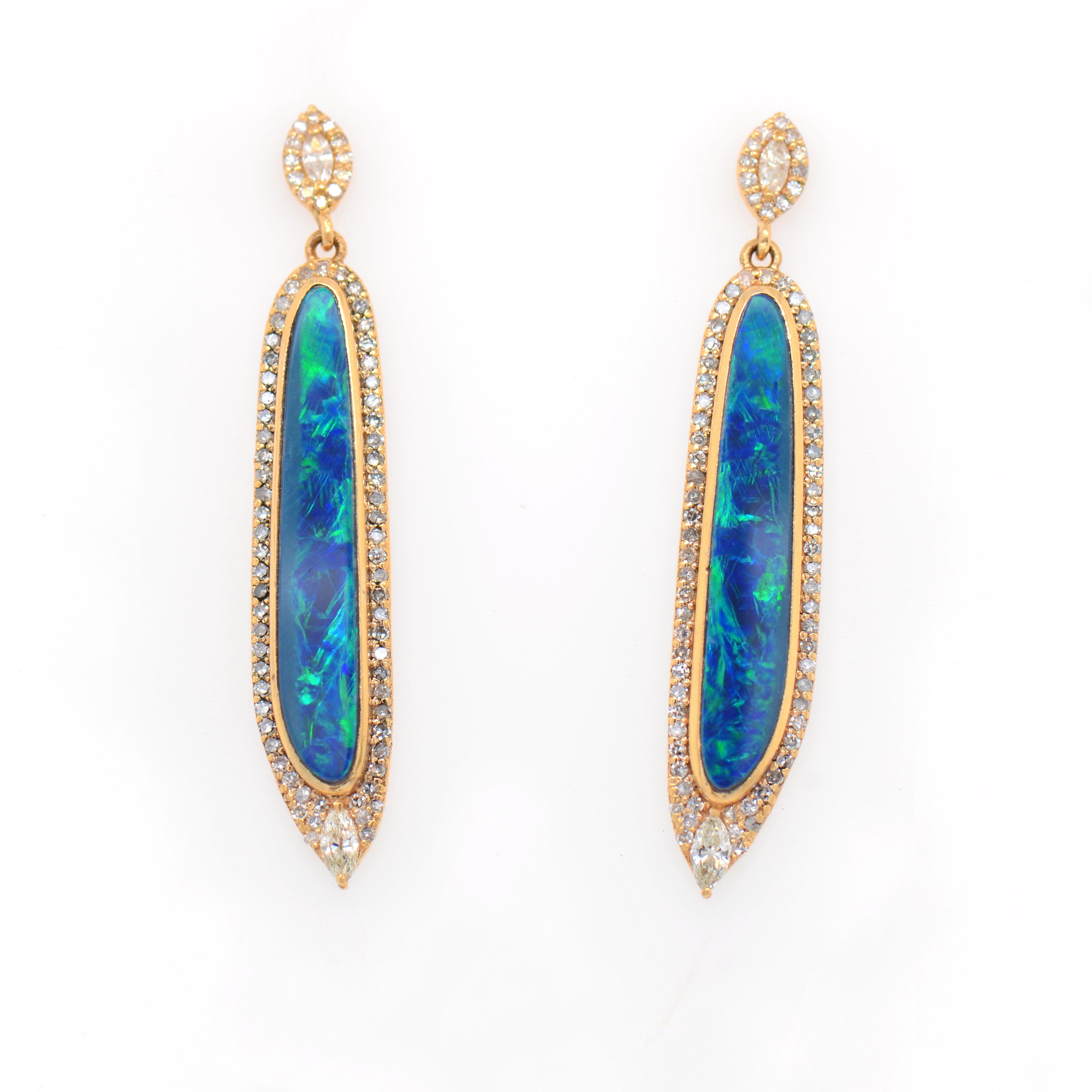 14K Yellow Gold Boulder Opal And Diamond Earrings