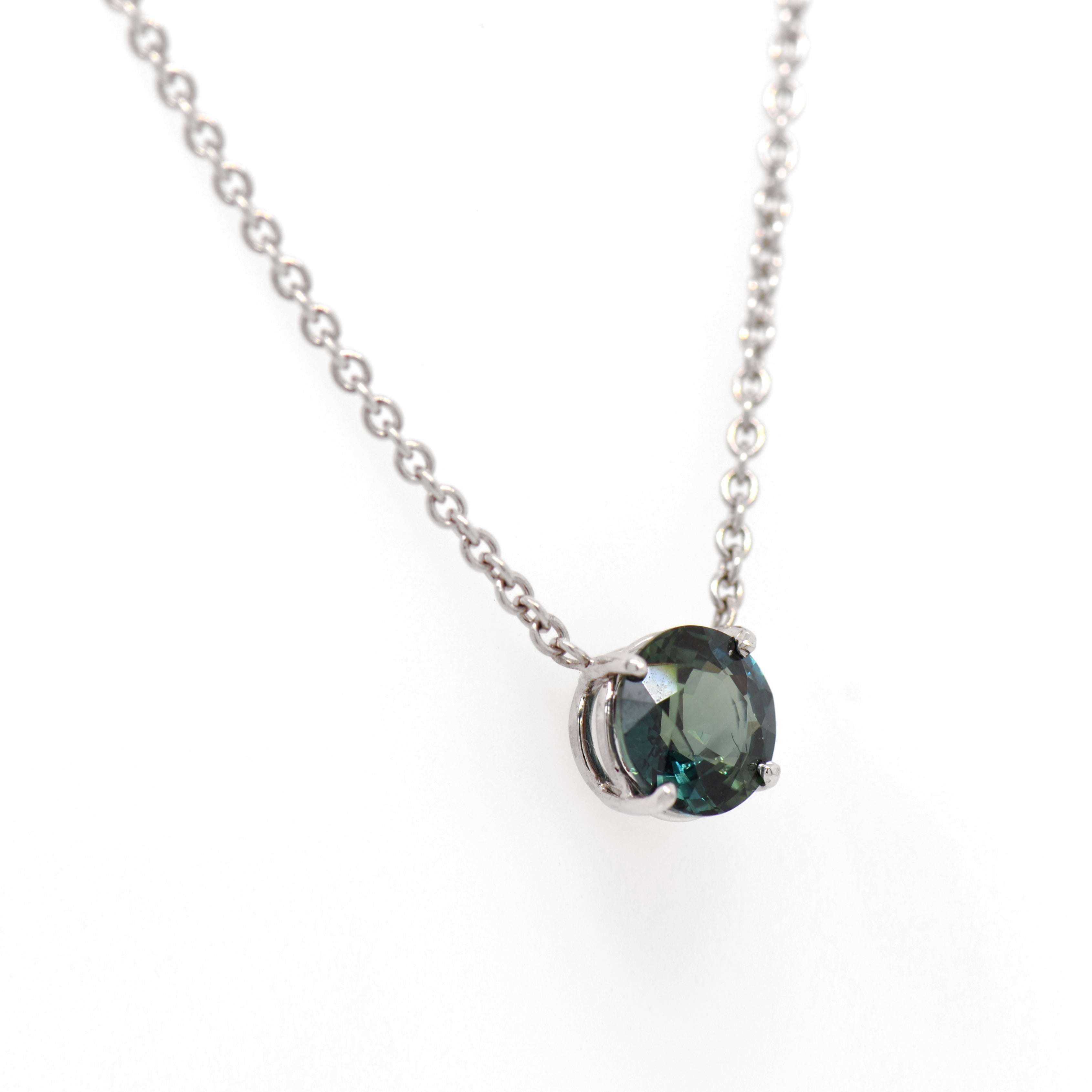 14K White Gold Blue-Green Sapphire Pendant