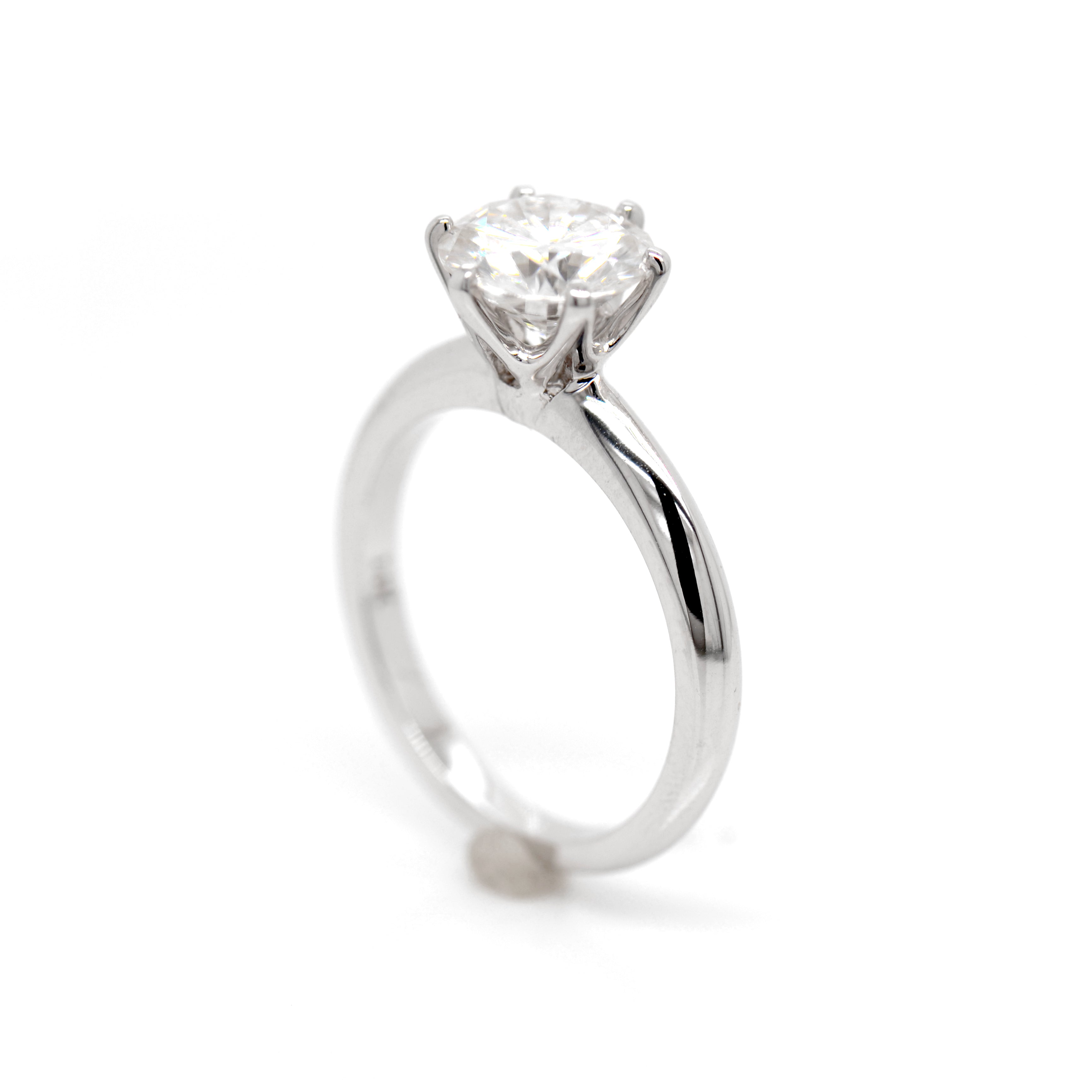 14K White Gold Round Moissanite Solitaire Engagement Ring