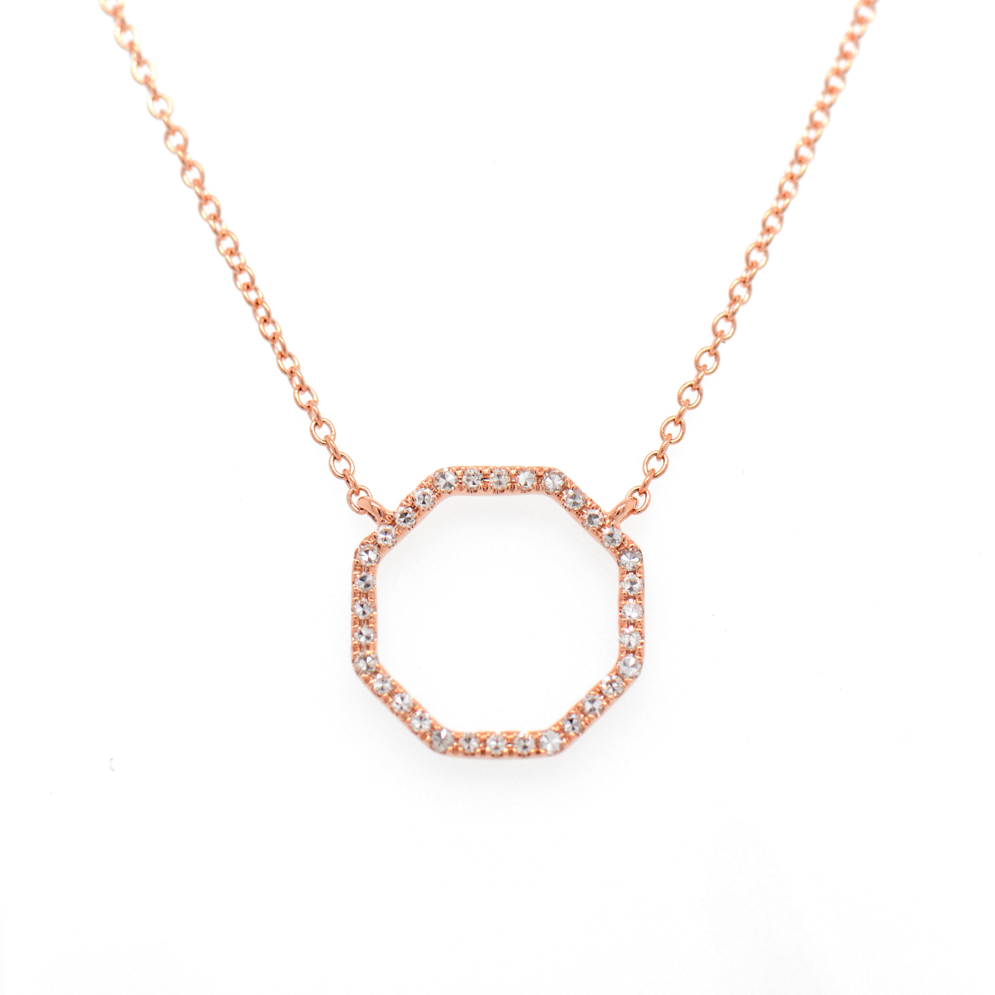 14K Rose Gold Diamond Octagon Necklace