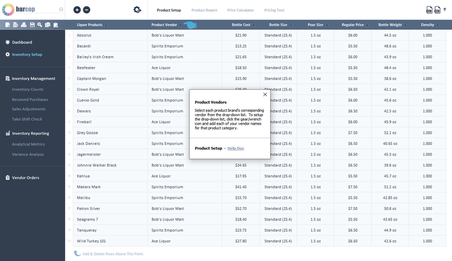 Bar Cop software data entry