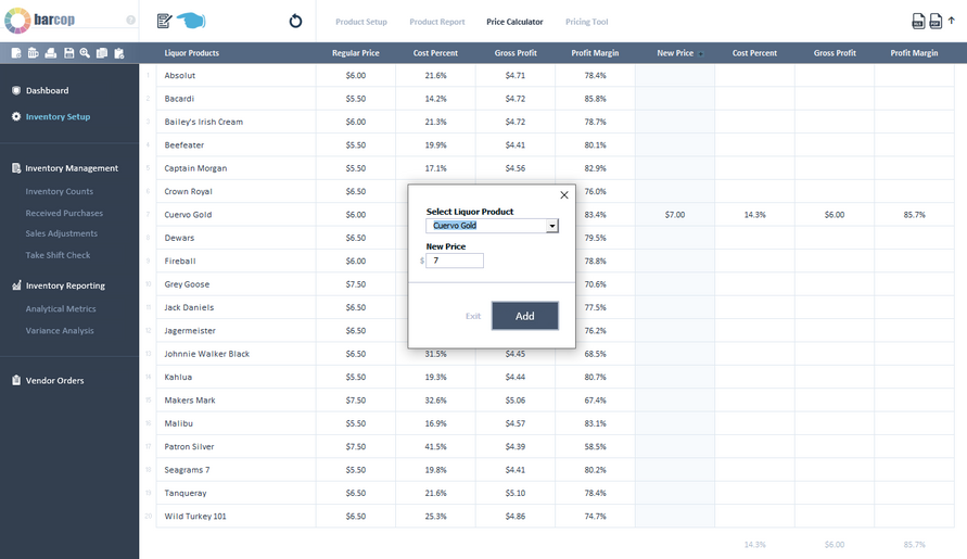 Bar Cop product pricing 2