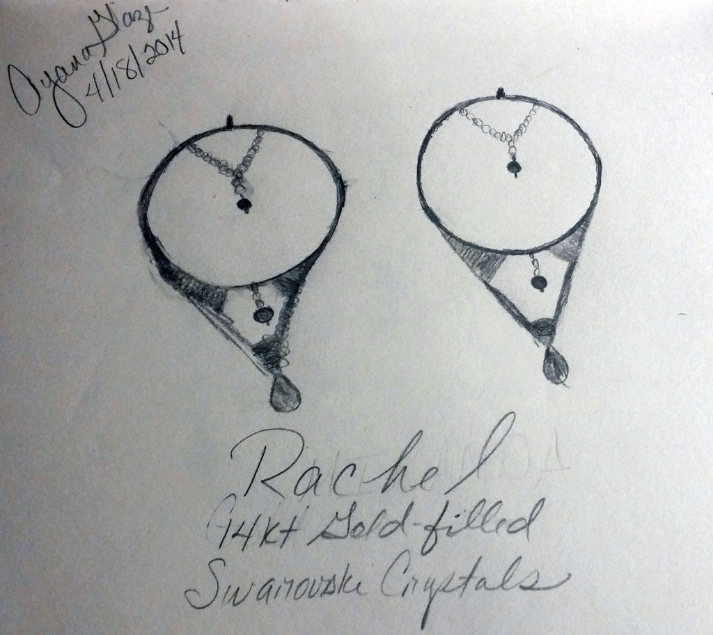 Ayana Glaze sketch of her Rachel wire wrapped earrings. All rights reserved.