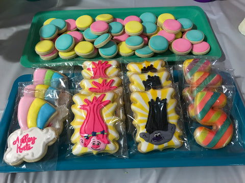 Trolls Iced Cookies via Allie Logan Designs