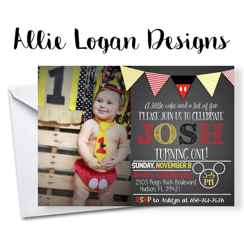 Mickey Mouse Photo Invitation with Banner - Personalized ...