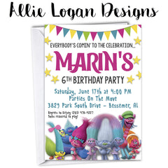 Trolls Hair Custom Invitation via Allie Logan Designs