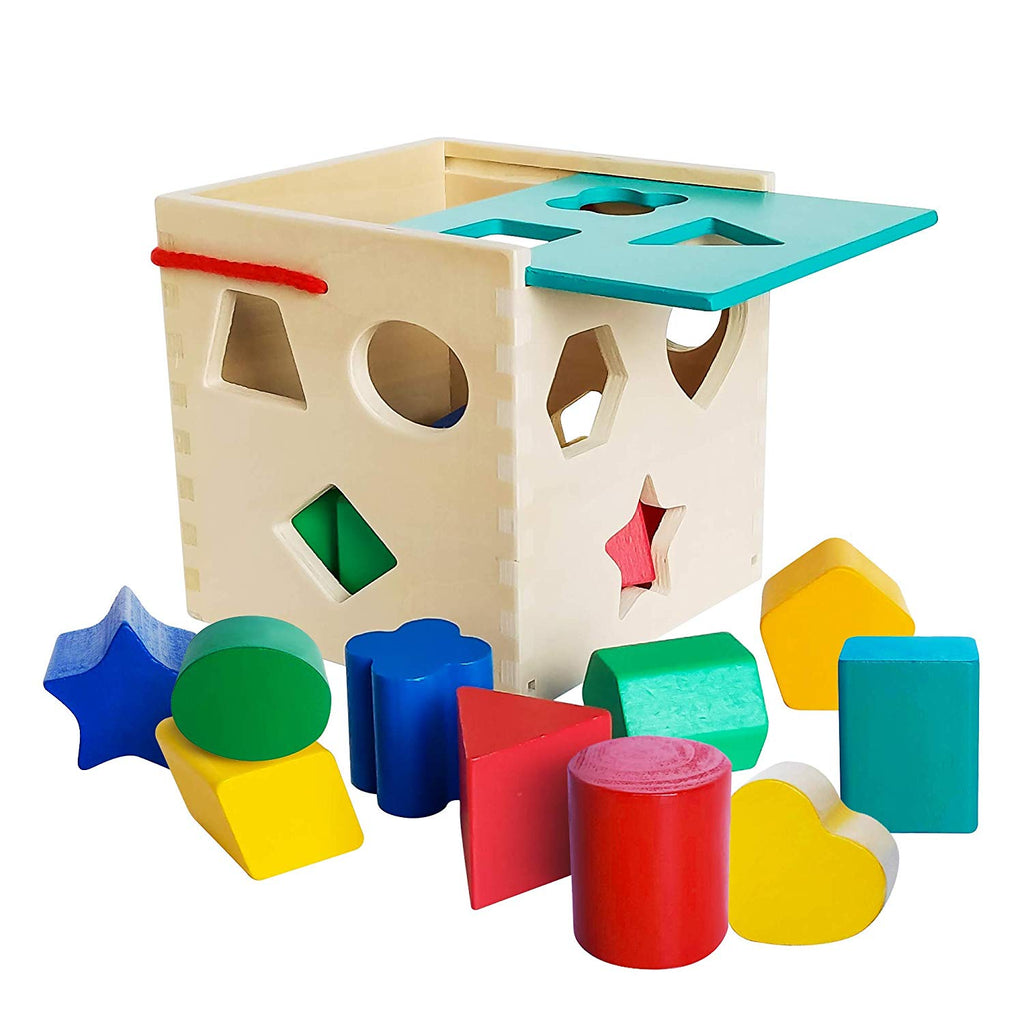 first learning wooden blocks with shape sorting lid