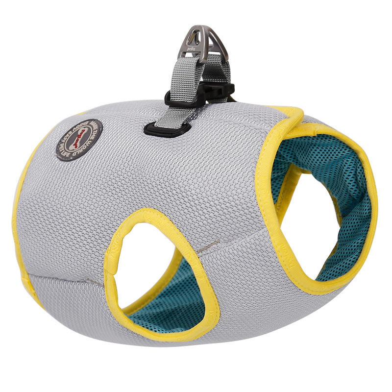 Pet Cooling Harness Summer Vest for Dog Puppy Outdoor Walking Gray yellow_L