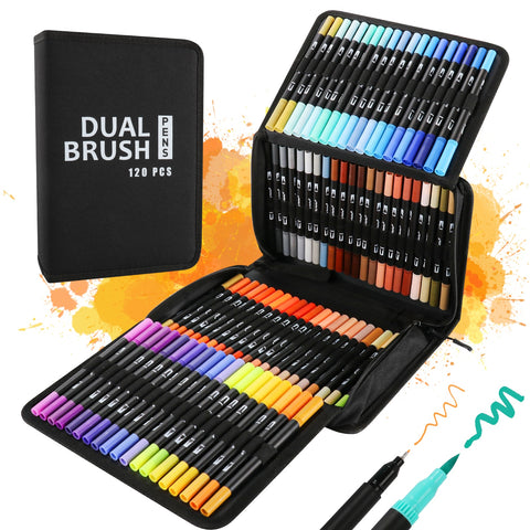 12-160 Colors Brush Pens Markers Set Dual Tips Fine Drawing Adult Coloring  Books Sketching Planner