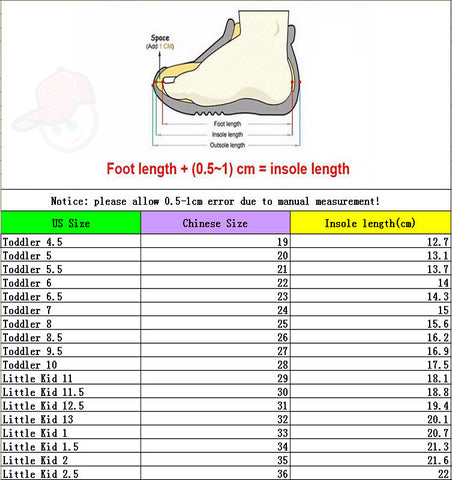 Us Size Chart Kids Shoes