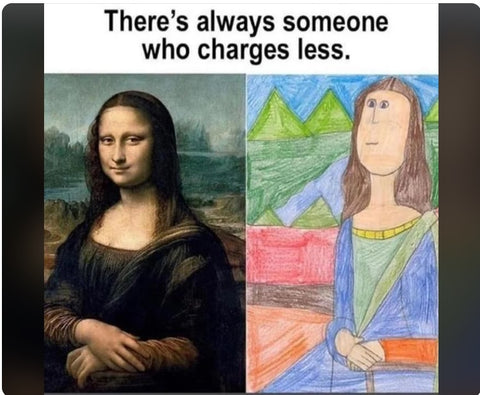 mona lisa and a child's drawing of the mona lisa side by side