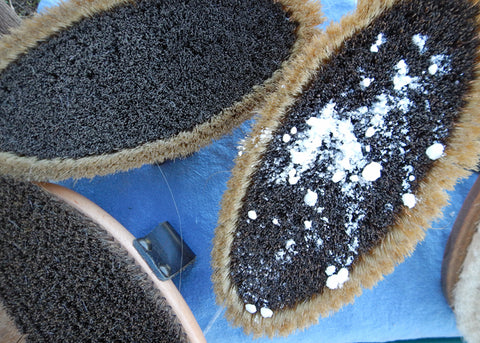 cleaning horse brushes with potato starch