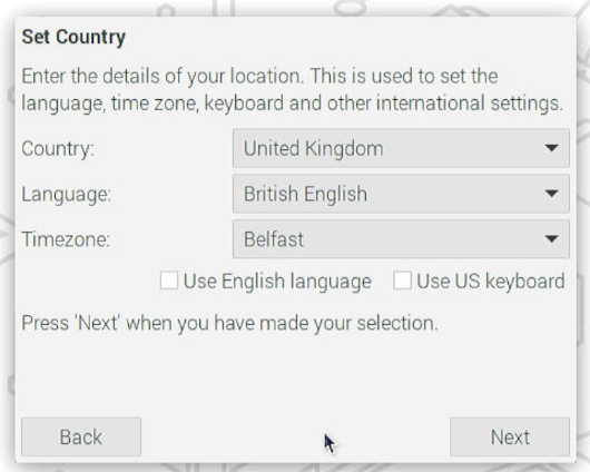 Figure 2: Adjust the country setting