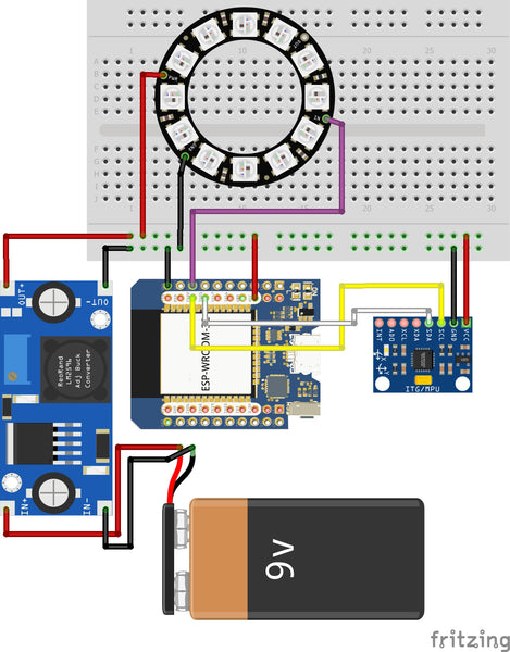 Fritzing for gyroscope with LED project
