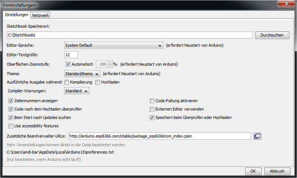 Abbildung 5: Arduino IDE - Voreinstellungen