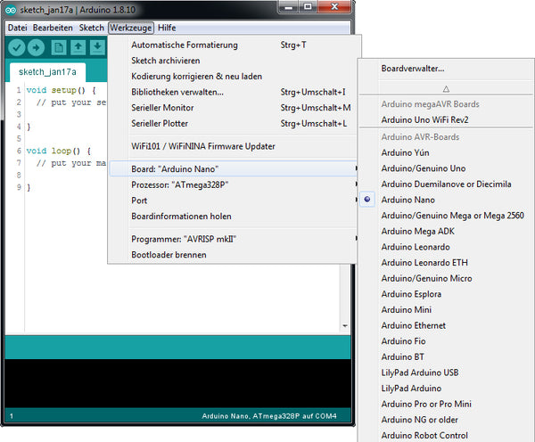 Figura 6: Arduino IDE - selección Junta