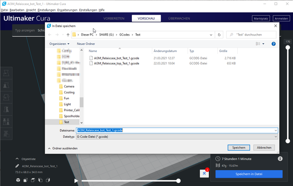 Cura gcode speichern