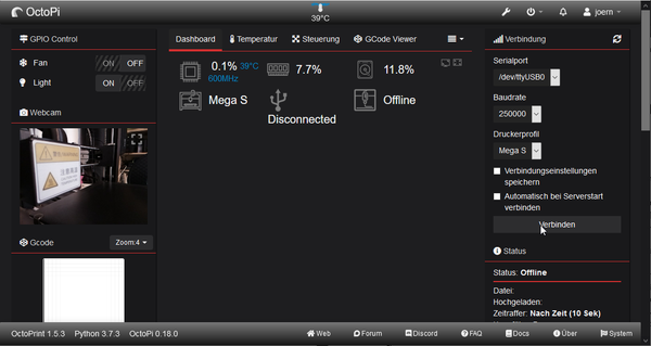 OctoPrint mit Drucker verbinden