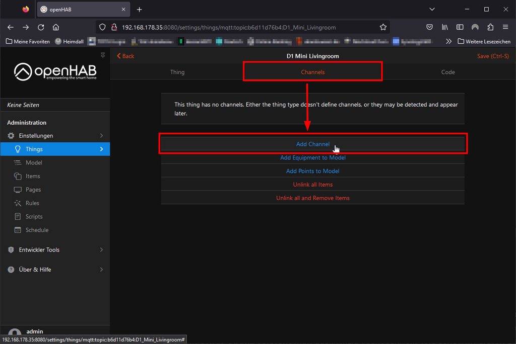 Abbildung 22: Channel dem Thing hinzufügen