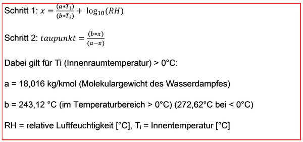 Berechnung der Taupunkttemperatur 