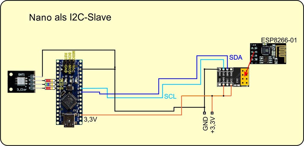 Abbildung 3: Nano V3 als I2C-Slave - Anwendungsschaltung für 3.3V