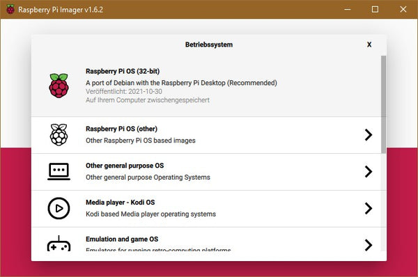 Figure 9: Selection of the operating system