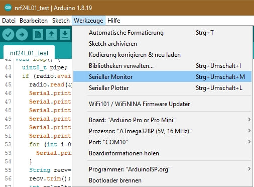 Figure 20: Starting the serial monitor in the Arduino IDE