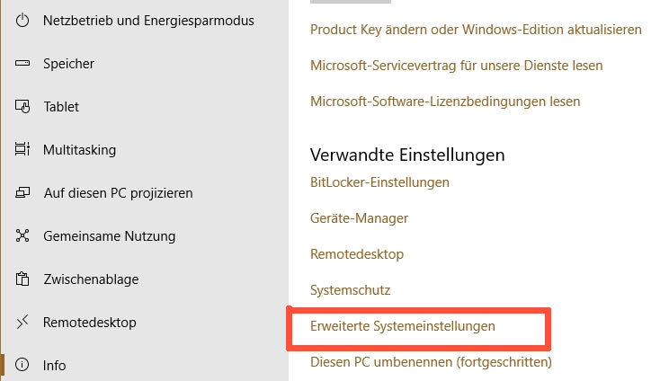 Abbildung 7: Erweiterte Systemeinstellungen