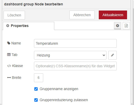 Abbildung 11: Gruppe Temperaturen bearbeiten