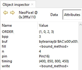 Figure 10: Neopixel object in Object Inspector