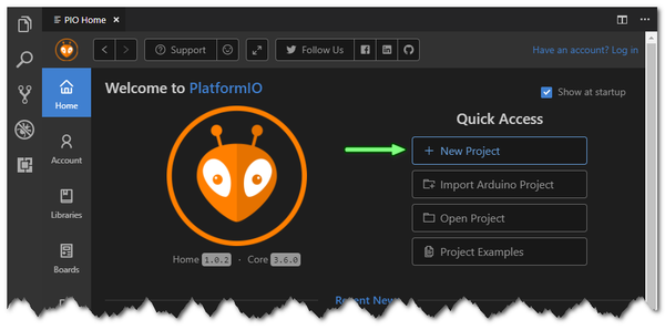 PlatformIO: New Project