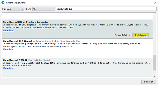 LiquidCrystal I2C di Frank de Brabander