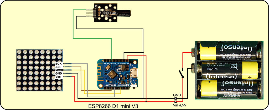 Abbildung 8: Würfel mit Matrix-Display und ESP8266 D1 mini V3