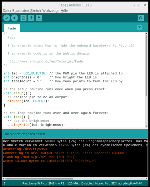 Arduino IDE Raspi OS Fundido Boceto