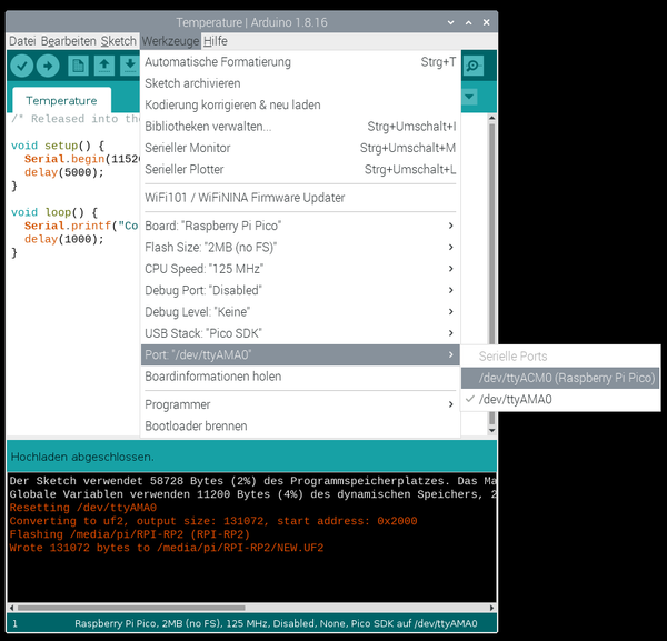 Arduino IDE Puerto del Pico