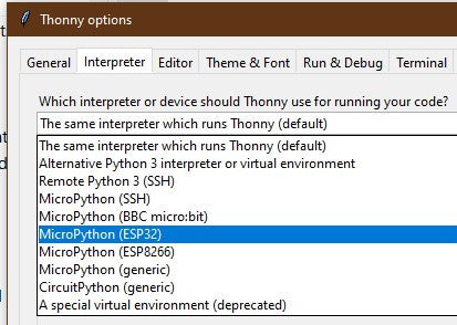 Thonny Interpreter Options