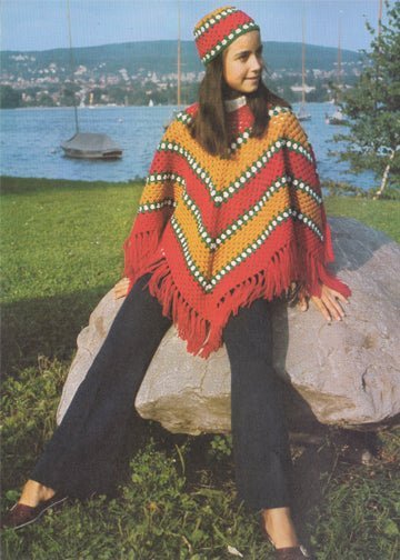 70s Crochet Pattern | Girl's Poncho and Hat