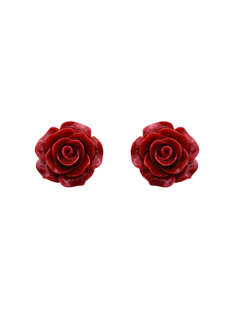 Rose Studs - Deep Red