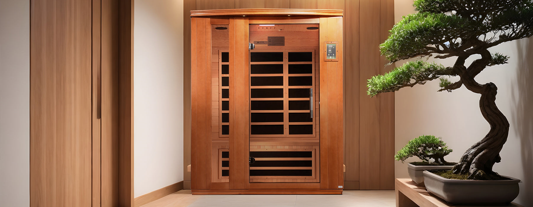 Dynamic Lugano 3-person Low EMF FAR Infrared Sauna - Canadian Hemlock - Lifestyle banner