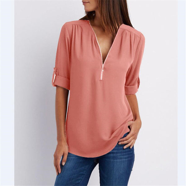 v neck patchwork plain blouses