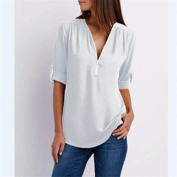 v neck plain blouses