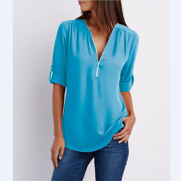 v neck plain blouses