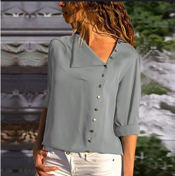 Blouses - Women's Rollable Sleeve Button Front Blouses